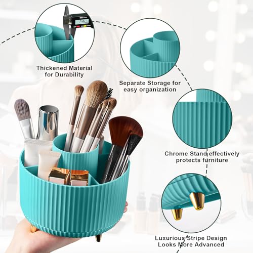 360 Rotating Makeup Brush Organizer With 5 Sections, Spining Countertop Swivel Makeup Brush Holder for Cosmetics, Nail Polish, Art Supply, Bathroom Vanity Desktop Organizer - Blue - color: Blue