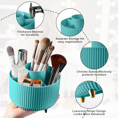 360 Rotating Makeup Brush Organizer With 5 Sections, Spining Countertop Swivel Makeup Brush Holder for Cosmetics, Nail Polish, Art Supply, Bathroom Vanity Desktop Organizer - Blue - color: Blue