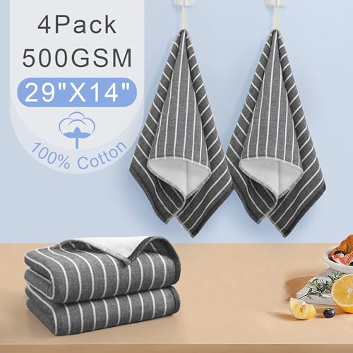 VOOVA & MOVAS Black Striped Hand Towels 4 Pack, 100% Cotton, 13x28 in | Versatile for Bathroom Daily Use, Hanging Loops, 450GSM, Ultra Absorbent & Quick Dry, Black Base with White Stripes - color: Black Stripe