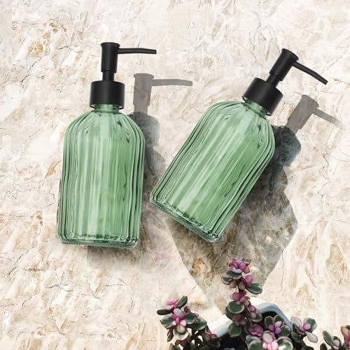 Glass Soap Dispenser with Plastic Pump, Hand Soap Dispenser for Hand Wash, Lotion Dispenser for Dishwashing Liquid, Lotion Shower Gel (Green) - color: Striped Green