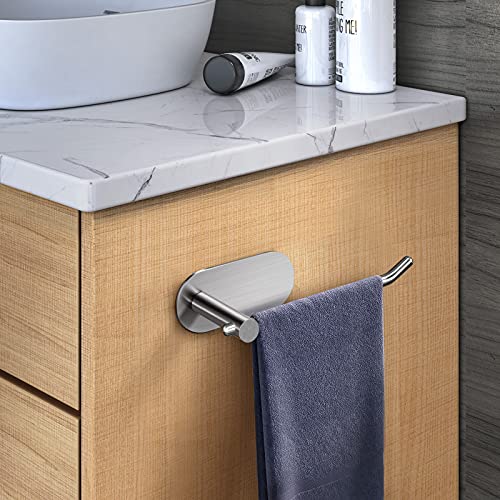 VAEHOLD Self Adhesive Hand Towel Holder for Bathroom, Silver Towel Rack Towel Ring Hanger Towel for Kitchen No Drilling - SUS 304 Stainless Steel Brushed