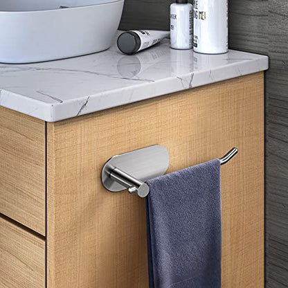 VAEHOLD Self Adhesive Hand Towel Holder for Bathroom, Silver Towel Rack Towel Ring Hanger Towel for Kitchen No Drilling - SUS 304 Stainless Steel Brushed