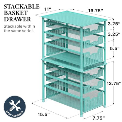 Simple Houseware Stackable 3 Tier Sliding Basket Organizer Drawer, Turquoise (Pack of 2) - color: Turquoise, size: 3-Tier (Pack of 2)