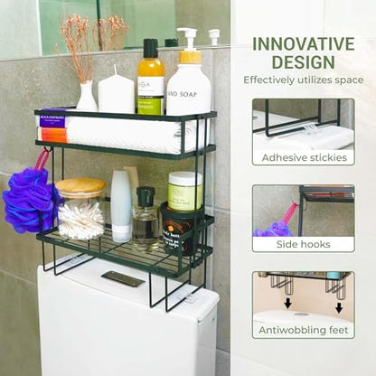 DINEST 2 Tier Over the Toilet Storage Shelf Rack Organizer, Sturdy Bathroom Organizer Shelves, Space Saver Multifunctional Wall Mounted Design, No Drilling Anti-Rust Bathroom - Black - color: Black