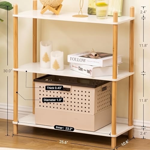 3-Tier Expandable Freestanding Open Bamboo Book Shelf - No-Tool Assembly & Modular,Bathroom Storage Shelf Unit Plant Stand for Small Space, Bedroom, Living Room, Home Office (White, 3-Tier) - color: White 3-tier-1