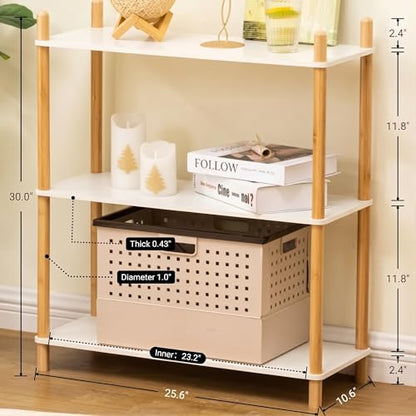 3-Tier Expandable Freestanding Open Bamboo Book Shelf - No-Tool Assembly & Modular,Bathroom Storage Shelf Unit Plant Stand for Small Space, Bedroom, Living Room, Home Office (White, 3-Tier) - color: White 3-tier-1