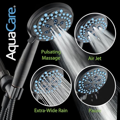 AquaCare New 8-mode High Pressure Handheld Shower Head w/ 2-way Power Wash | Stay Clean Nozzles, Dual Power Wash for Tub, Tile & Pets, Long 6 ft. Stainless Steel Hose, Wall & Overhead Brackets / Bronze - color: Bronze