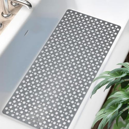 Tiamo TPE Bathtub Mat Non Slip Quick Dry Suction Cups Shower Mat | 35x16 inch long size,machine washable,gray, deal for elderly,pregnant women,kids,smooth surfaces only - color: Grey, size: 35" x 16" (Rectangular)