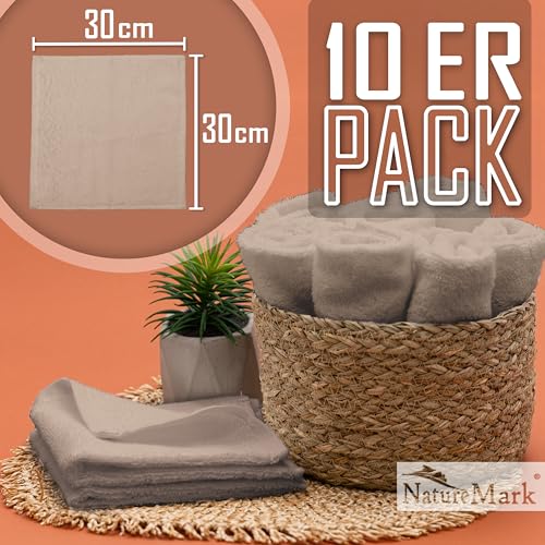 Set of 10 Washcloths Made of 100% Cotton - Soft and Absorbent Face and Hand Towels - Practical for Bathroom and Kitchen - 12 x 12 in (Sand) - color: Sand
