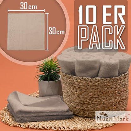 Set of 10 Washcloths Made of 100% Cotton - Soft and Absorbent Face and Hand Towels - Practical for Bathroom and Kitchen - 12 x 12 in (Sand) - color: Sand
