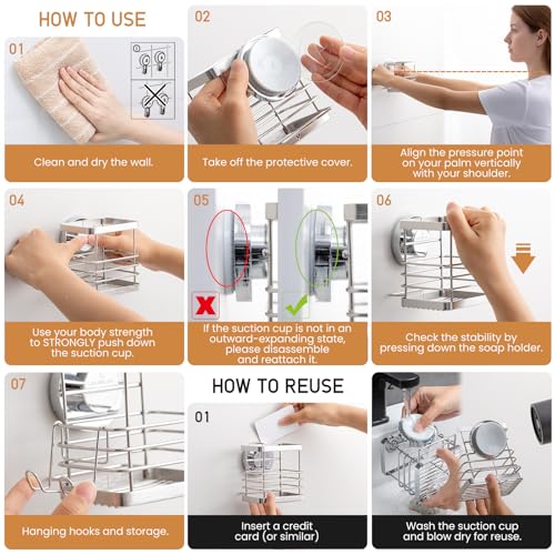 Powerful Suction Cup Stainless Steel Toothbrush Holders, Silver | Removable Shower Tooth brush and Toothpaste Holder, Strong Suction Up to 11lbs, Anti-Puddling ,No Drill Bathroom Organizer - color: Silver