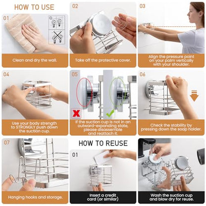 Powerful Suction Cup Stainless Steel Toothbrush Holders, Silver | Removable Shower Tooth brush and Toothpaste Holder, Strong Suction Up to 11lbs, Anti-Puddling ,No Drill Bathroom Organizer - color: Silver