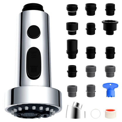 Universal Stainless Kitchen Faucet Head with 15 Adapter Kit, Sliver Chrome | NSF/ANSI/CAN 372 Certified, Compatible with American Standard/Kohler/Moen/Delta, 3 Function Pull Down Sink Faucet Spray Head - color: Chrome