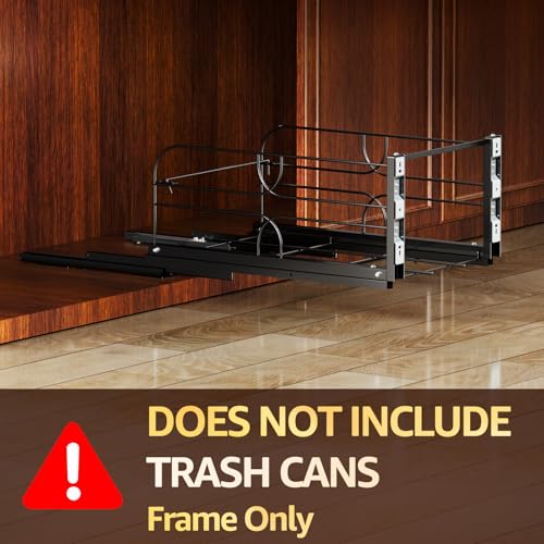 Double Pull Out Trash Can Under Cabinet, Soft Close 200LB, Black | Under Sink Trash Can Pull Out with Heavy Duty Slides, Fits 16 W x 23 D Cabinet Opening, Kitchen Organizer, Bins Not Included - color: Black, size: Double