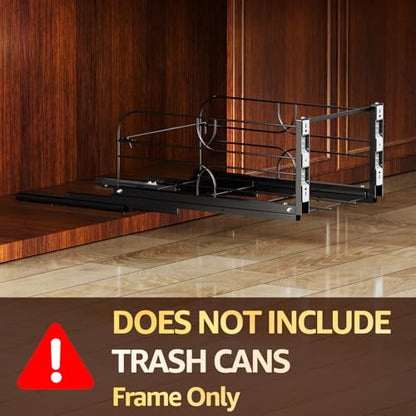 Double Pull Out Trash Can Under Cabinet, Soft Close 200LB, Black | Under Sink Trash Can Pull Out with Heavy Duty Slides, Fits 16 W x 23 D Cabinet Opening, Kitchen Organizer, Bins Not Included - color: Black, size: Double