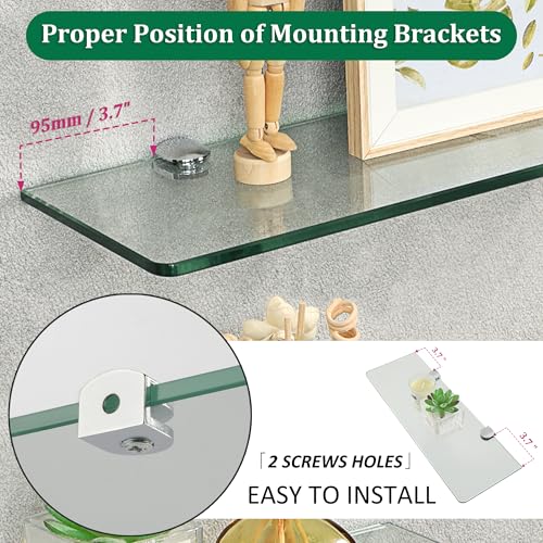 SAYAYO Floating Glass Shelves for Bathroom, Tempered Glass Shelf for Wall 15 x 5 Inch 2 Pack, Clear - color: Clear