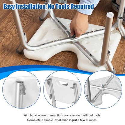 Shower Chair with Arms and Back, 330lbs Heavy Duty Bath Seat with U-Shaped Cutout, 21" Extra Wide Adjustable Shower Stool with 2 EVA Pads and Shower Head Holder, Tool-Free Assembly - color: Grey Pad-small