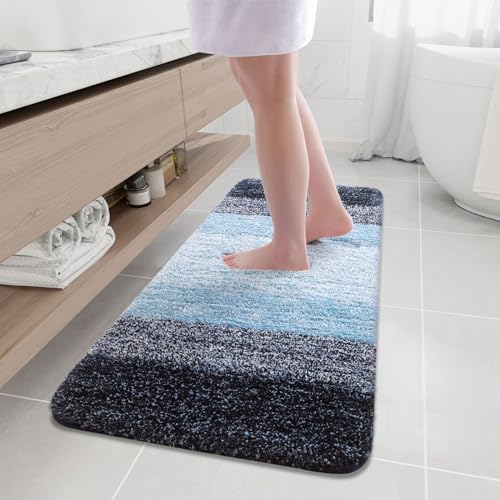 Arotive Microfiber Bathroom Rugs, Shaggy Soft and Absorbent Bath Rug, Thick Plush Machine Washable Dry Bath Mats for Bathroom, Tub and Shower, 47x20, Blue, Rectangular - color: Blue, size: 47" X 20"