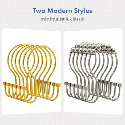 Bathway Shower Curtain Hooks Dark Gold Shower Curtain Rings with Cylindrical Design, 12Pcs Metal Shower Curtain Hooks Rust Proof, Smooth Glide Double Shower Hooks Rings for Shower Curtain - color: Dark Gold, style: Minimalist Shower Hooks with Cylinders