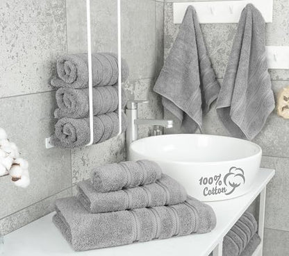 American Soft Linen 100% Cotton Luxury Turkish Towels, 6 Piece Towel Set | Soft Absorbent Quick Dry OEKO Tex Standard 100 Certificated Durable Machine Washable Premium Hotel Quality - color: Light Grey