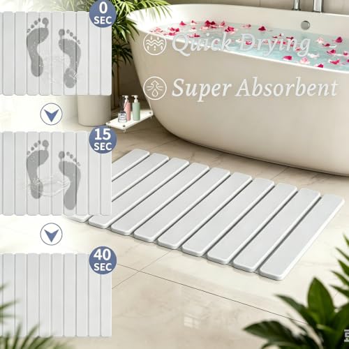 2-in-1 Foldable Stone Bath Mat & Dry Sink Caddy Set, Quick Dry Diatomaceous Earth Bath Mat, Water Absorbing Non Slip Bathroom Floor Mat, Tub & Vanity Counter