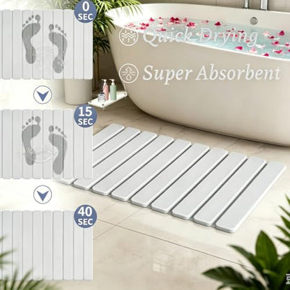 2-in-1 Foldable Stone Bath Mat & Dry Sink Caddy Set, Quick Dry Diatomaceous Earth Bath Mat, Water Absorbing Non Slip Bathroom Floor Mat, Tub & Vanity Counter