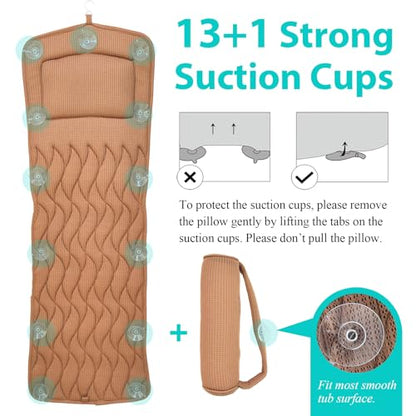 AEROiVi Full Body Bath Pillow Adjustable Lumbar Pillow 14 Suction Cup Brown | Relaxing Soft Bathtub Cushion with laundry bag 3D Air Mesh Fit Any Tub Bathroom Accessories Washable Quick-Dry - size: 50 inch Brown