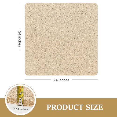 Shower Mat Bathtub Mat Non-Slip,24x24 inch, Soft Tub Mat with Drain,PVC Loofah Bath Mat (Phthalate Free) for Tub and Bathroom,Quick Drying,Khaki - color: Khaki, size: 24" x 24" (Rectangular)