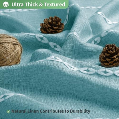 eachope Boho Farmhouse No Hook Shower Curtain Set with Snap-in Fabric Liner,Heavy-Duty Linen Textured Rustic Striped Design,Water-Repellent with Tassels and Sheer Window,Teal,71x74 - color: Teal, size: 71"W x 74"L (Pack of 1)
