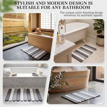 Stone Bath Mats for Bathroom, 23.6 x 15.3 Inch,Rounded Edge | Foldable Super Absorbent Diatomaceous Earth Bath Mat, Non Slip Quick Drying Bathroom Shower Rugs, Easy to Clean and Storage - style: Rounded Edge