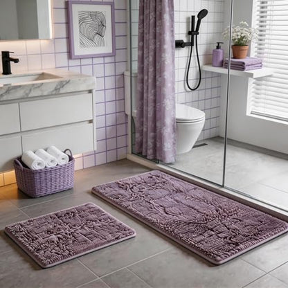 Chenille Bath Mats Set 2 Piece Non-Slip Luxury Bath Runner Rugs Extra Soft Absorbent Shaggy Washable Dry Plush Area Carpet Mats - Lavender - color: Lavender