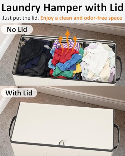 Optish 180L Laundry Hamper 3 Section, Large Laundry Hamper with Lid, Dirty Clothes Hampers with 3 Inner Bags, Laundry Basket Organizer for Laundry, Bedroom, Bathroom, Hamper 3 Compartment, White - color: White