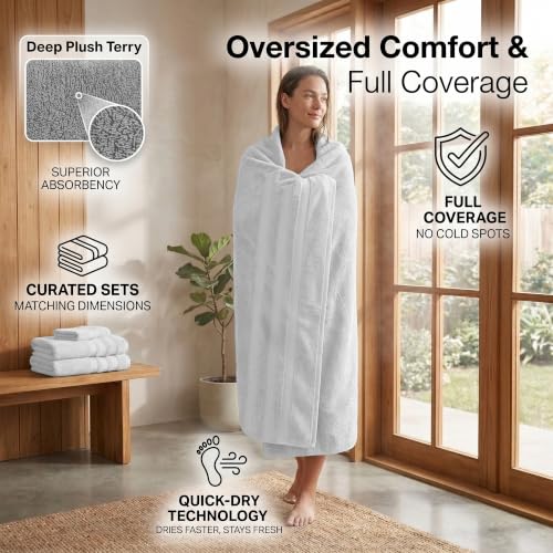 RIVERSIDE Pack of 2 Extra Large Bath Sheets 35 x 70 Inches, 100% Ring Spun Cotton, Hotel Quality, Oversized Bath Towels, Super Soft, Highly Absorbent & Quicker to Dry, White Bath Towels - color: White, size: Bath Sheets (PK 2)