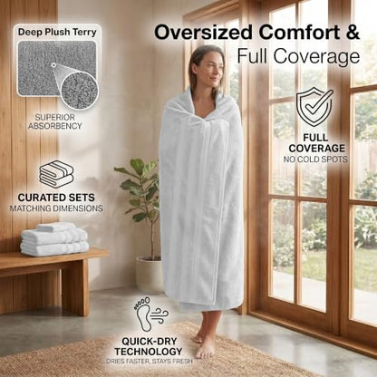 RIVERSIDE Pack of 2 Extra Large Bath Sheets 35 x 70 Inches, 100% Ring Spun Cotton, Hotel Quality, Oversized Bath Towels, Super Soft, Highly Absorbent & Quicker to Dry, White Bath Towels - color: White, size: Bath Sheets (PK 2)