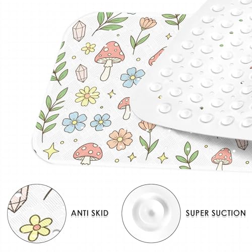 Green Cute Frog Mushrooms Bathtub Shower Mat Summer Leaf Flower Non-Slip Tub Mat Extra Long Bath Floor Mats 40X16 Inch Machine Washable for Bathroom Tub Bath Mat for Toddler and Baby - color: Green Frog Mushrooms