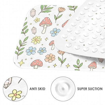 Green Cute Frog Mushrooms Bathtub Shower Mat Summer Leaf Flower Non-Slip Tub Mat Extra Long Bath Floor Mats 40X16 Inch Machine Washable for Bathroom Tub Bath Mat for Toddler and Baby - color: Green Frog Mushrooms