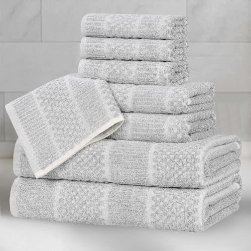 Superior Naples Viscose Cotton Blend Medium Weight Towels, for Bathroom, Shower, Spa, Plush, Quick Dry, Ultra-Soft Towels, Bath Essentials, Ribbed Design, 8 Piece Assorted Towel Set, Platinum - color: Platinum, size: 8 Piece Towel Set
