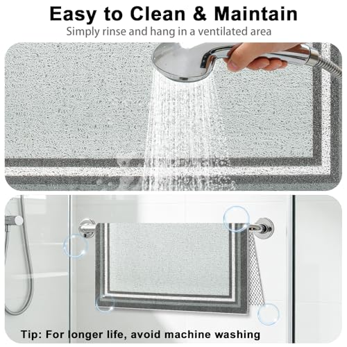Non Slip Shower Bathtub Mat:36x16 Inch Bathtub Mat Non Slip with Drain, Soft Loofah Shower Mats for Inside Shower, Anti Slip, Foot Scrubber - color: Light Gray, size: 36" x 16" (Rectangular)