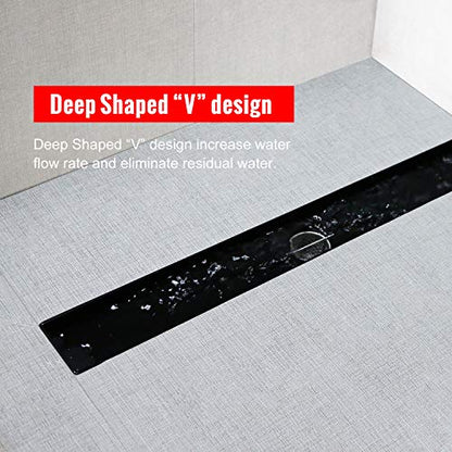 SaniteModar Linear Shower Drain 36 inch Matte Black - Capsule Pattern Grate | AISI 304 Stainless Steel Matte Black Linear Dain Rectangle Shower Floor Drain with Hair Strainer and Leveling Feet - size: 36 inch