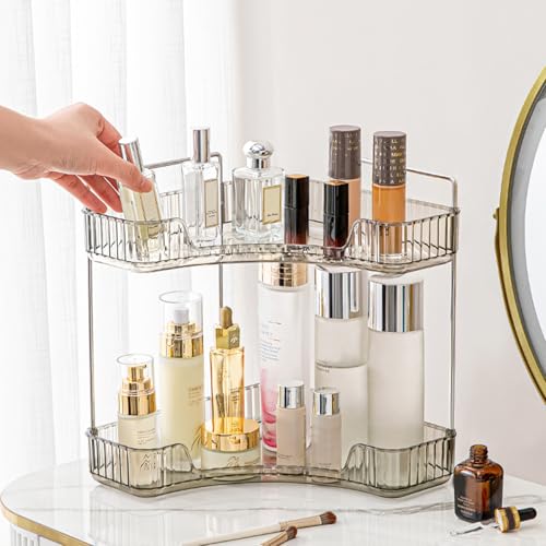 Aveniee Corner Bathroom Counter Organizer, Bathroom Countertop Shelf Makeup Organizer for Vanity Perfume Tray for Corner Storage (2 Tiers, Grey) - color: Classic Grey, size: 2 Tier