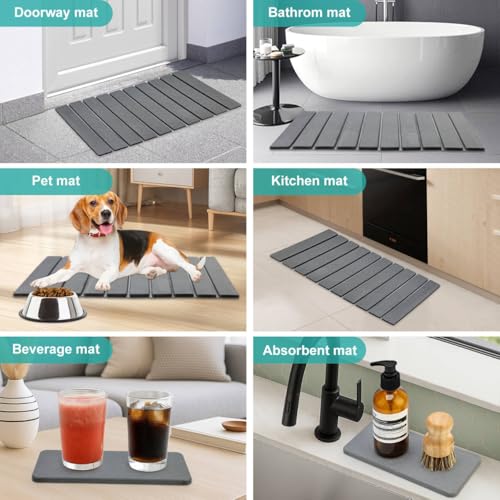 3Pcs Water Absorbing Stone Drying Mats for Kitchen Counter Diatomite Dish | Large Fast Dry Stone Sink Mat Dish Drying Matt Pad Bathroom Trays Countertop Black Diatomaceous Earth Dish Draining Mat - color: Dark Gray