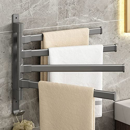 Swivel Towel Bar, 180° Rotary Aluminum Wall Mount Rack Rail with Hook Space Saving Organizer Hanging Swing Out Hanger Support for Bathroom, Hotel, Kitchen (3 Arms) - color: 3 Arms