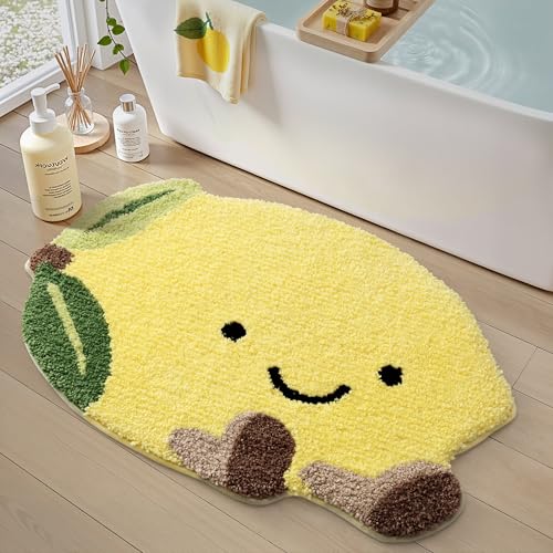 LUMI Cute Bathroom Rug, Absorbent Non Slip Bath Mat, 20.5"x29", Lemmy | Soft Plush Microfiber Yellow Rug, Quick Dry, Washable Fruit Bathmats for Shower Floor, Sink Bathtub, Bedroom, Kids Room - color: Fruit-lemmy
