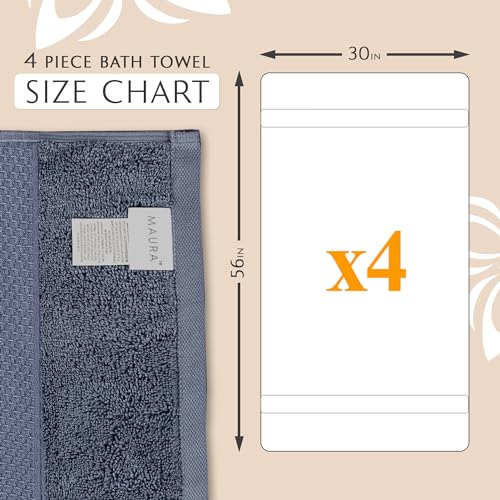 MAURA Indigo Blue Extra Large Turkish Cotton Luxury Bath Towels Set of 4. Ultra-Soft, Thick & Plush Towels for Bathroom - Denim Blue - color: Denim Blue, size: Bath Towel (4-Pack)