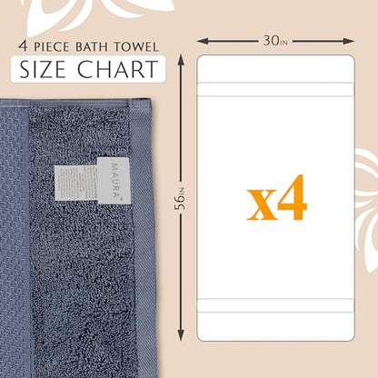 MAURA Indigo Blue Extra Large Turkish Cotton Luxury Bath Towels Set of 4. Ultra-Soft, Thick & Plush Towels for Bathroom - Denim Blue - color: Denim Blue, size: Bath Towel (4-Pack)