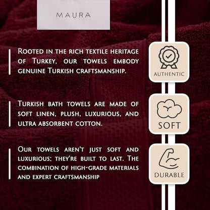 MAURA Wine Red Extra Large Turkish Cotton Luxury Bath Towels Set of 4. Ultra-Soft, Thick & Plush Towels for Bathroom - Burgundy - color: Burgundy, size: Bath Towel (4-Pack)