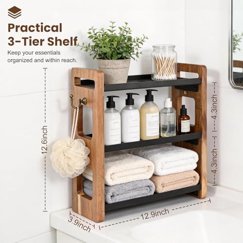 Bathroom Organizer – 3 Tier Bathroom Counter Organizer, Rustproof Metal Shelf for Bathroom Sink & Storage, Also Holds Cologne Bottles (Black)