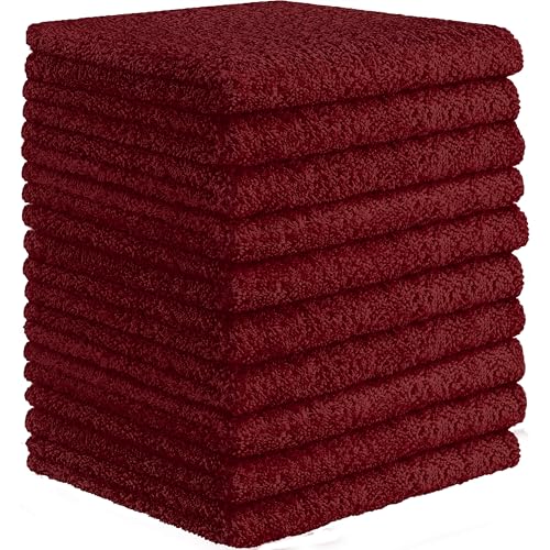 100% Cotton Washcloths 12x12 in, Burgundy Red (10 Pack) - color: Burgundy