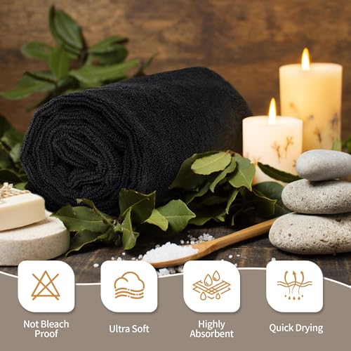 FIXSMITH Salon Towels 12 Pack, Black Hand Towels for Bathroom, Quick Dry Gym Towels, Spa Face Towel, Absorbent Microfiber Towels for Salon, Barber, Gym, Bath, Pedicure and Home Hair Care,16 x 27 in - color: Black