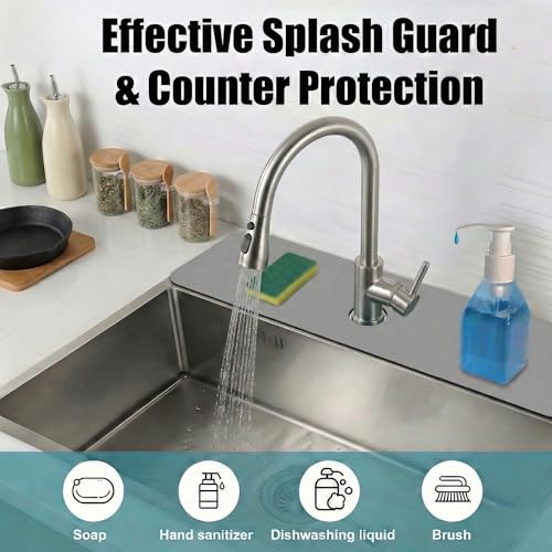Cuttable Kitchen Sink Faucet Mat: 30" Lx5.5 W Splash Guard with Center Hole | Customizable Absorbent Non-slip Fabric Rubber Mat, Cut to Fit 2,3,4 Holes Irregular Sink with Soap Dispenser Air Gap - size: 30"Lx5.5"W